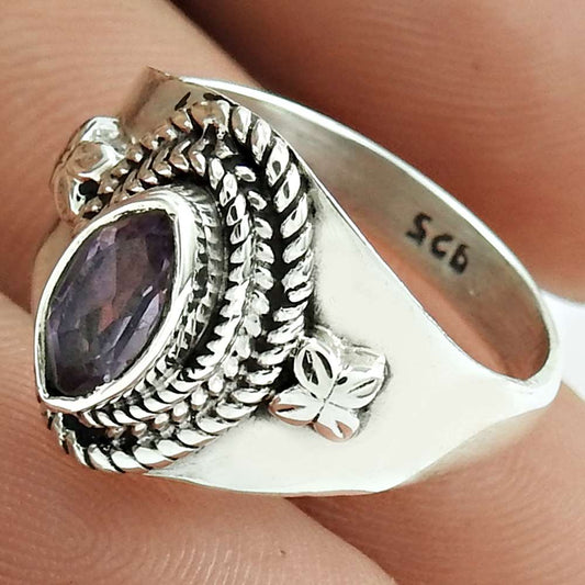 Natural Amethyst Gemstone Statement Boho Ring Size 7 925 Sterling Silver H7