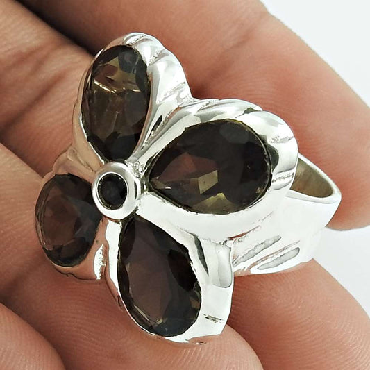 Gift For Women Statement Boho Ring Size 7 925 Silver Natural Smoky Quartz U6