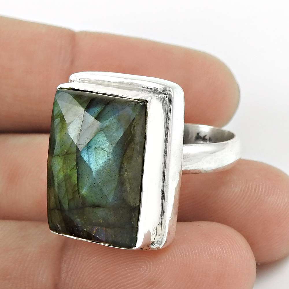 Mothers Day Gift Natural Labradorite Solitaire Boho Ring Size 7 925 Silver D25