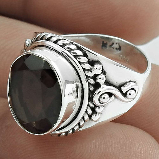 Mothers Day Gift Cocktail Boho Ring Size 6 925 Silver Natural Smoky Quartz F25