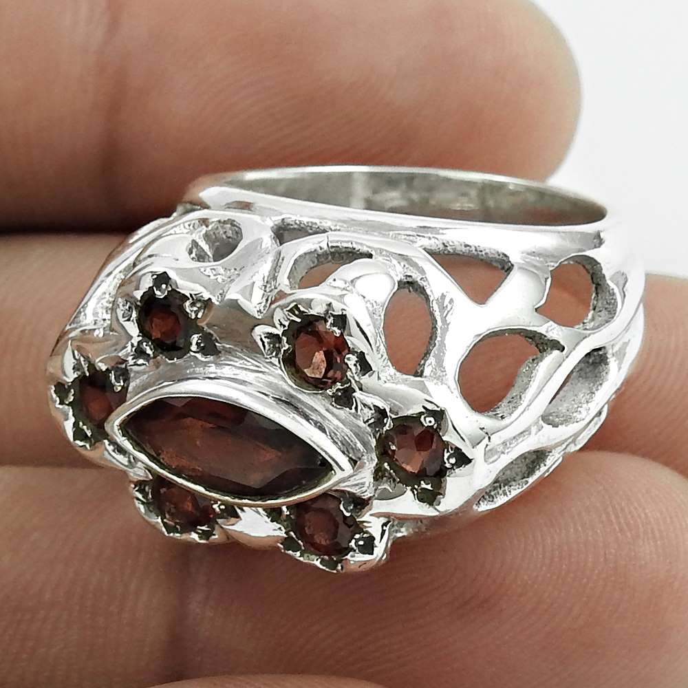 Mothers Day Gift Cocktail Ring Size 7 925 Silver Natural Garnet Gemstone C40