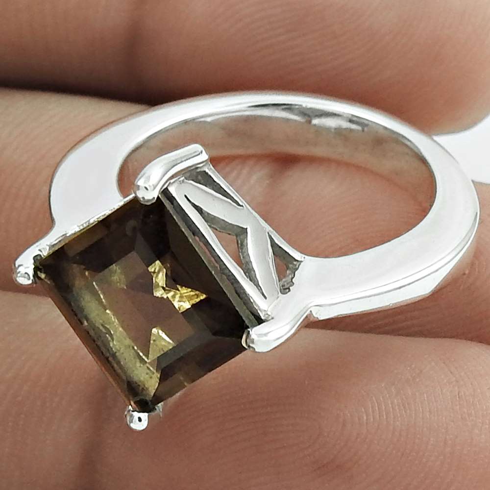 Mothers Day Gift Natural Smoky Quartz Cocktail Tribal Ring Size 7 925 Silver B14