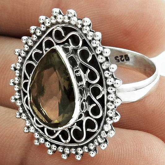 Natural Smoky Quartz Stone Ring Size 8 925 Sterling Silver Woman Gift