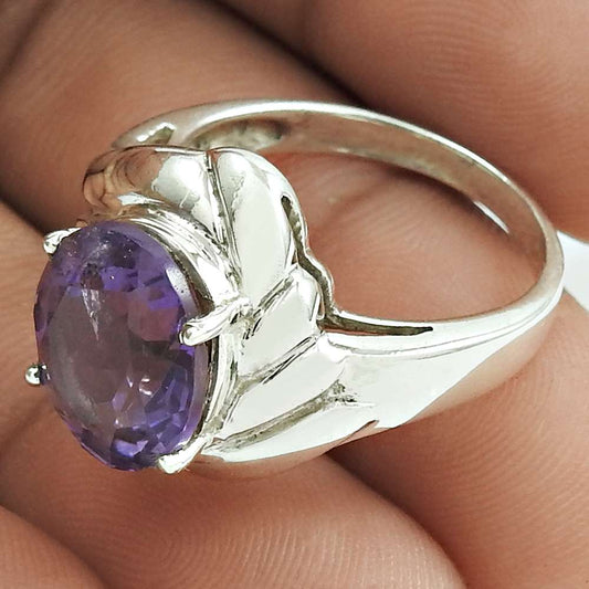 Mothers Day Gift Natural Amethyst Cocktail Ring Size 8 925 Sterling Silver A41