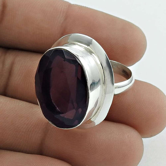 Natural Amethyst Quartz Gemstone Statement Ring Size 8 925 Silver I14