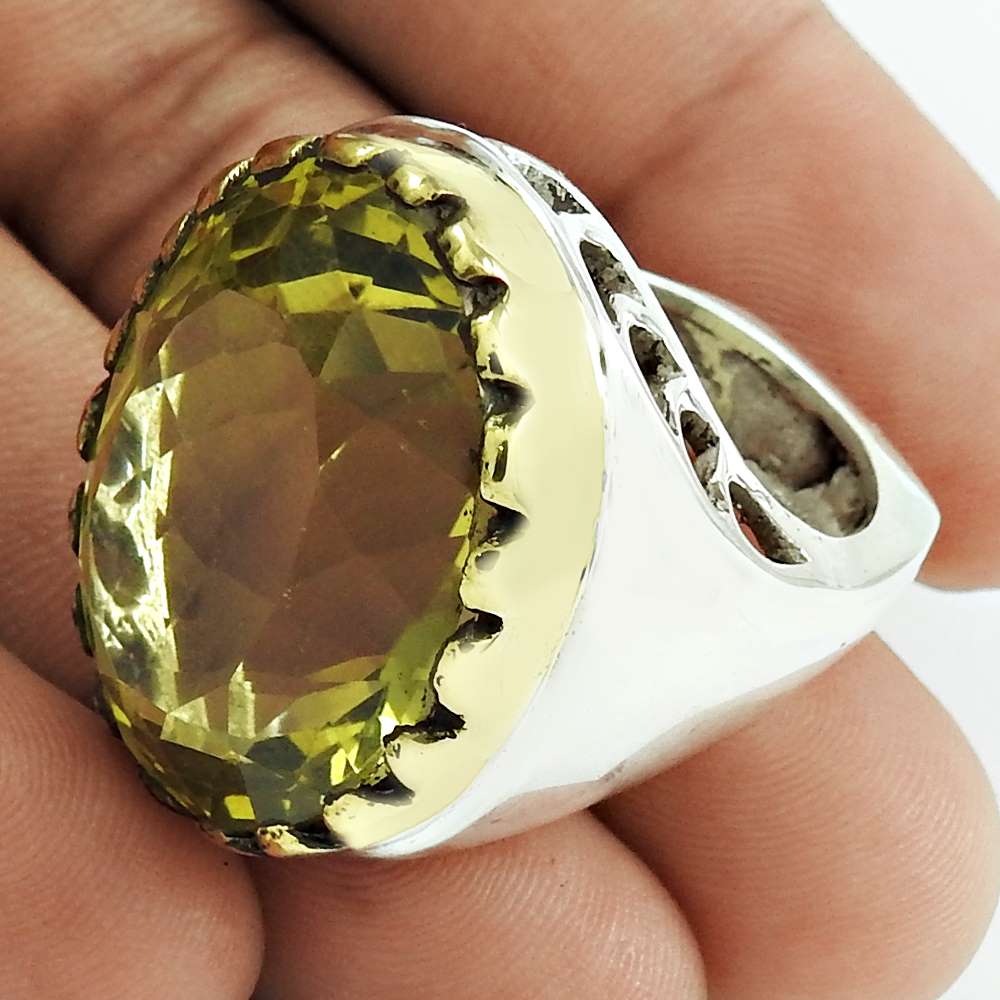 Natural Lemon Quartz Cocktail Ethnic Ring Size 7 925 Silver For Girls D9