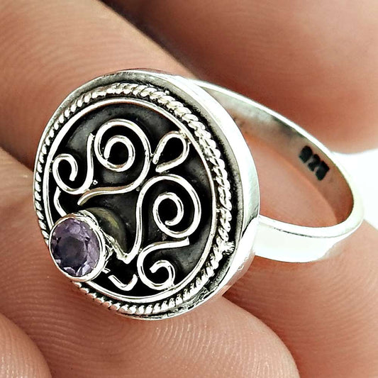 Gift For Her Natural Amethyst Cocktail Tribal Ring Size 7 925 Silver Z14