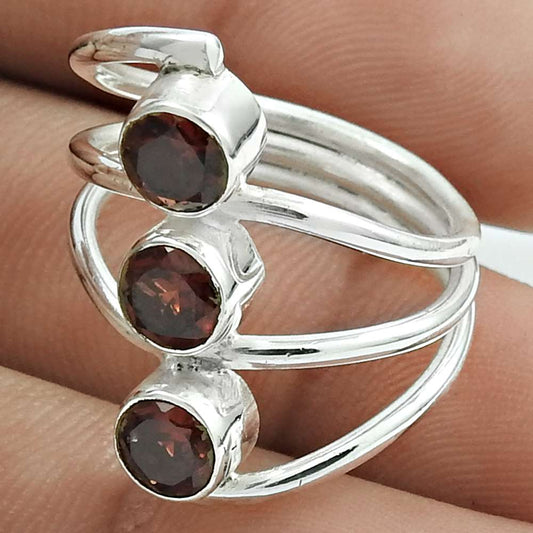 Natural Garnet Gemstone Statement Ring Size 6.5 925 Sterling Silver Jewelry F41