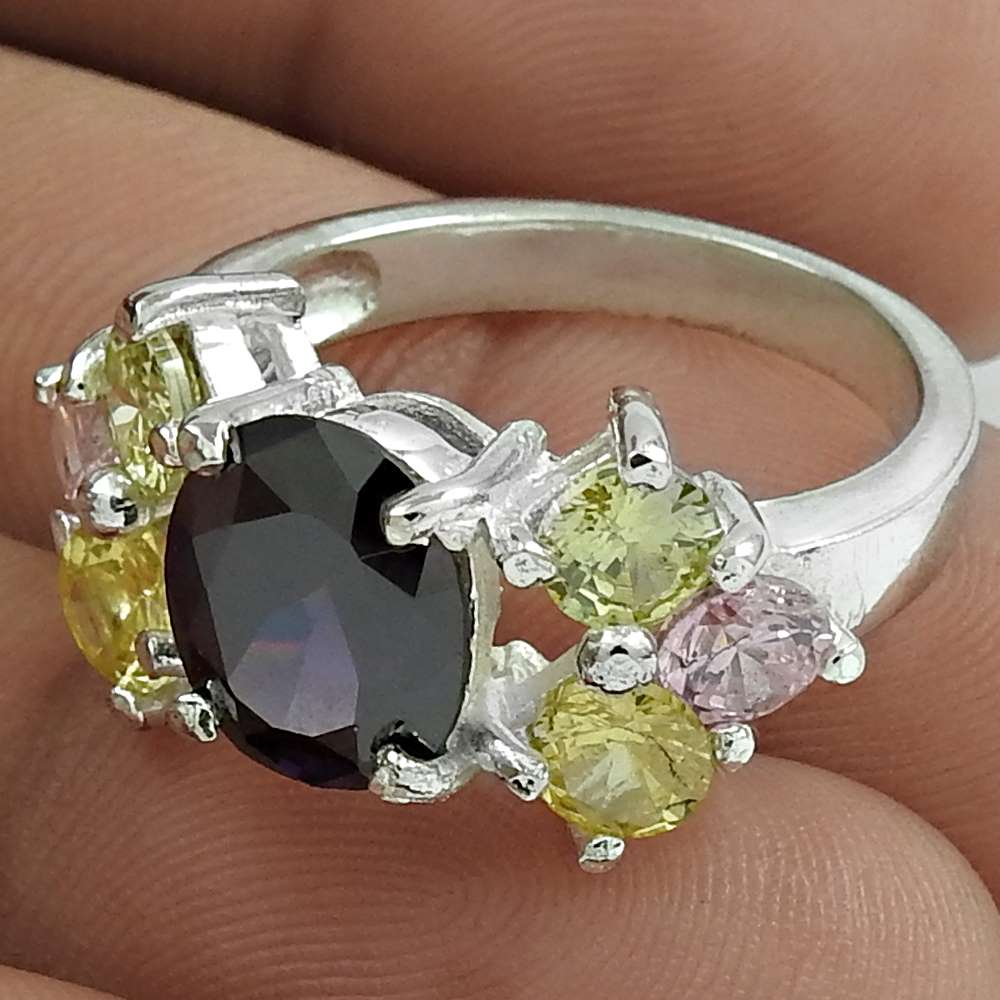 Natural Cubic Zirconia Gemstone Cocktail Ring Size 7 925 Sterling Silver G41