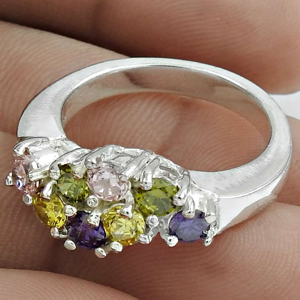 Mothers Day Gift Solitaire Ring Size 8 925 Silver Natural Cubic Zirconia H41