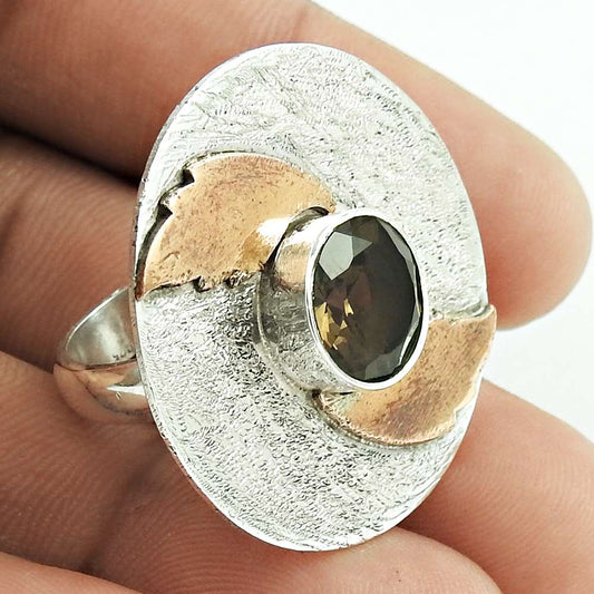 Mothers Day Gift Natural Smoky Quartz Cocktail Boho Ring Size 6 925 Silver Y16