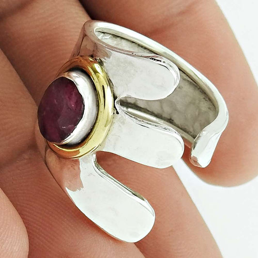 Natural Ruby Gemstone 925 Silver Cocktail Vintage Mothers Day Gift Ring Size 8 Z16