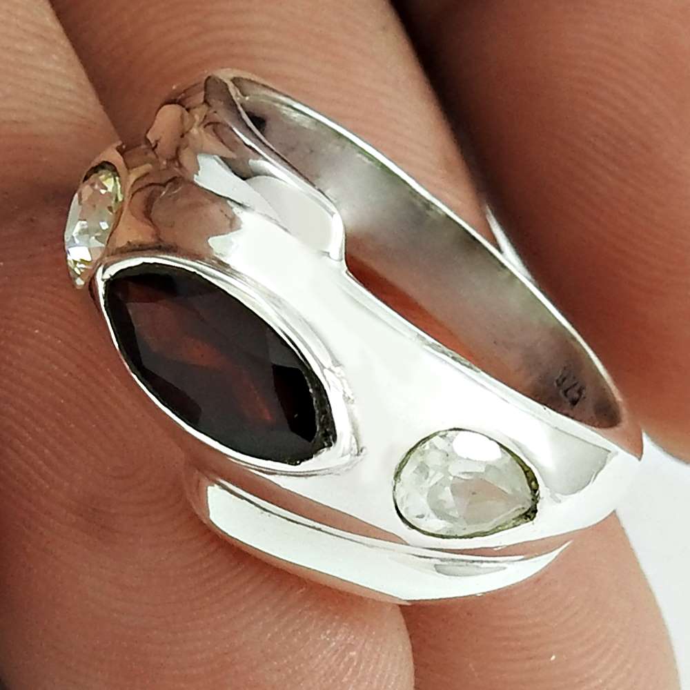Natural Garnet Gemstone 925 Sterling Silver Statement Ring Size 8 For Women K14