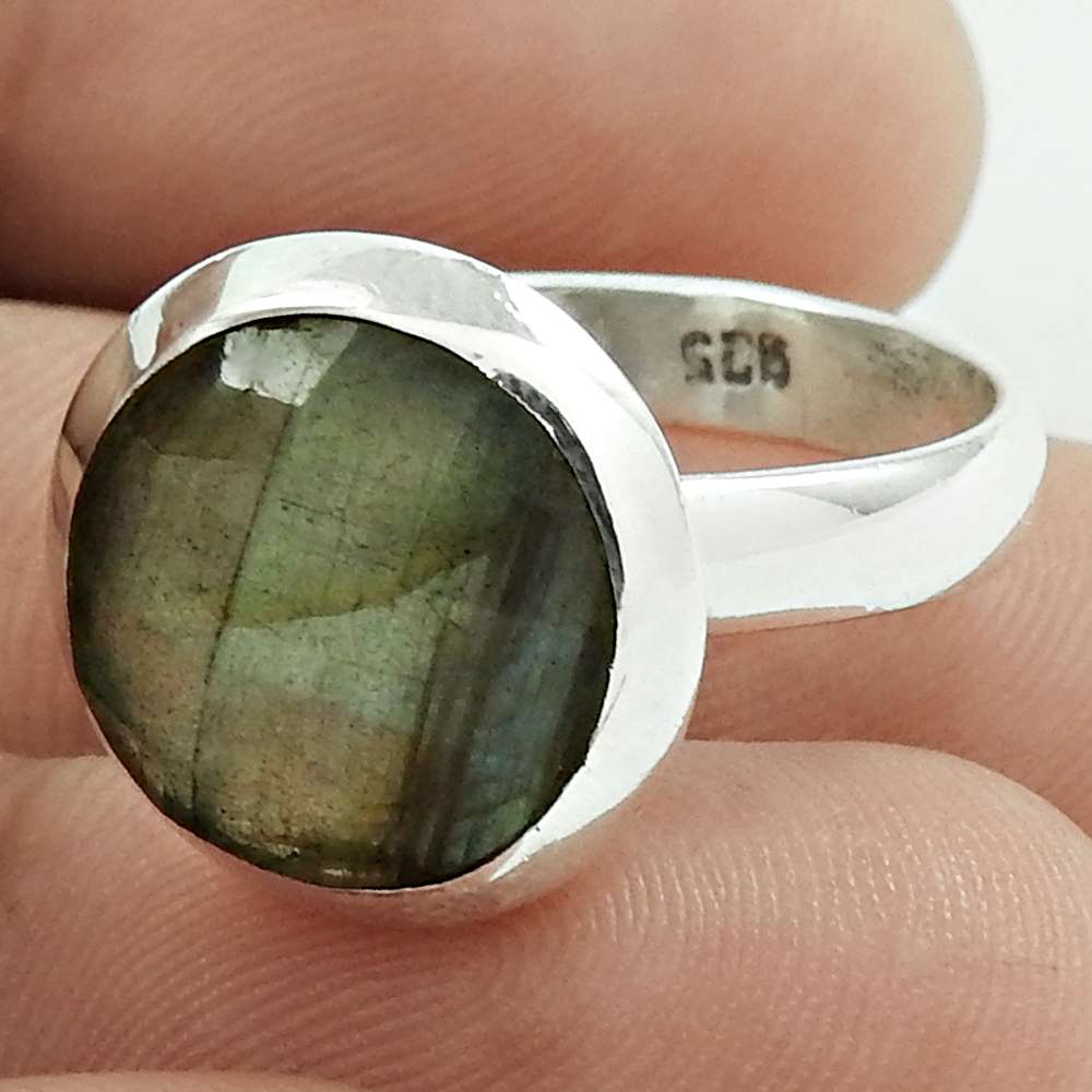 Natural Labradorite 925 Silver Statement Tribal Ring Size 9 For Girls G10