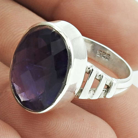 Mothers Day Gift Natural Amethyst Solitaire Ring Size 7.5 925 Sterling Silver L42