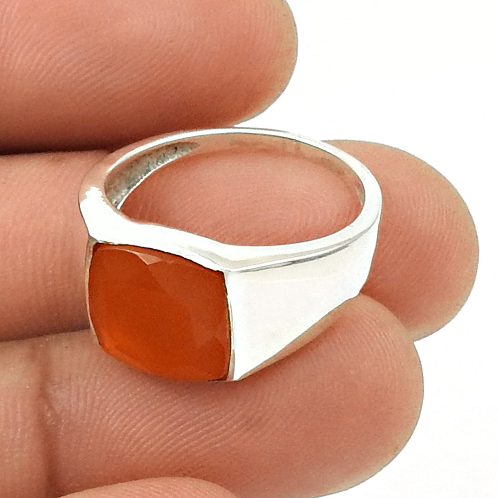 101 Square Carnelian Stone 925 Solid Silver Handcrafted New Band Elegant Ring