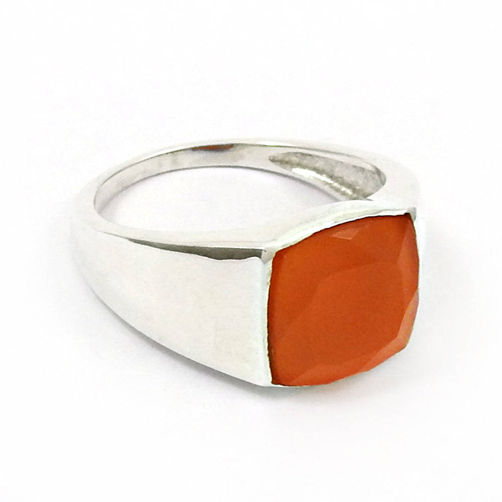 101 Square Carnelian Stone 925 Solid Silver Handcrafted New Band Elegant Ring