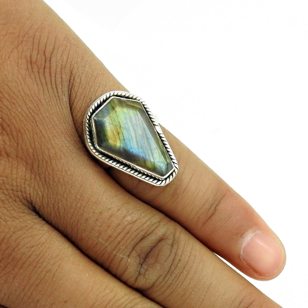 101 Gift for woman natural labradorite solitaire coffin ring 925 silver v24