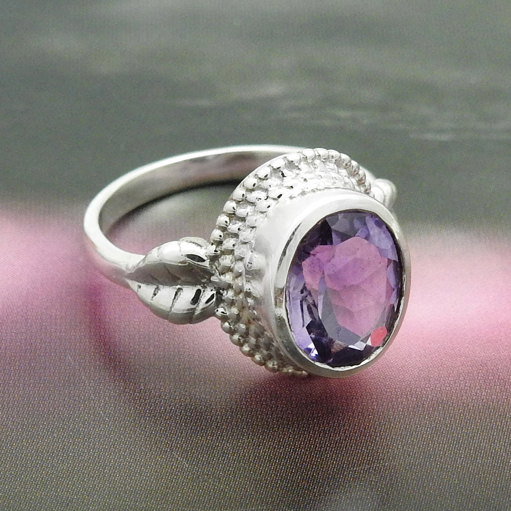 Natural amethyst gemstone cocktail ring 925 silver wholesale jewelry z12
