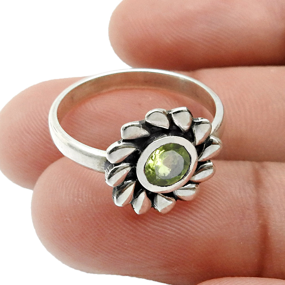 101 Natural Peridot Gemstone Cocktail Flower Green Ring 925 Silver H24