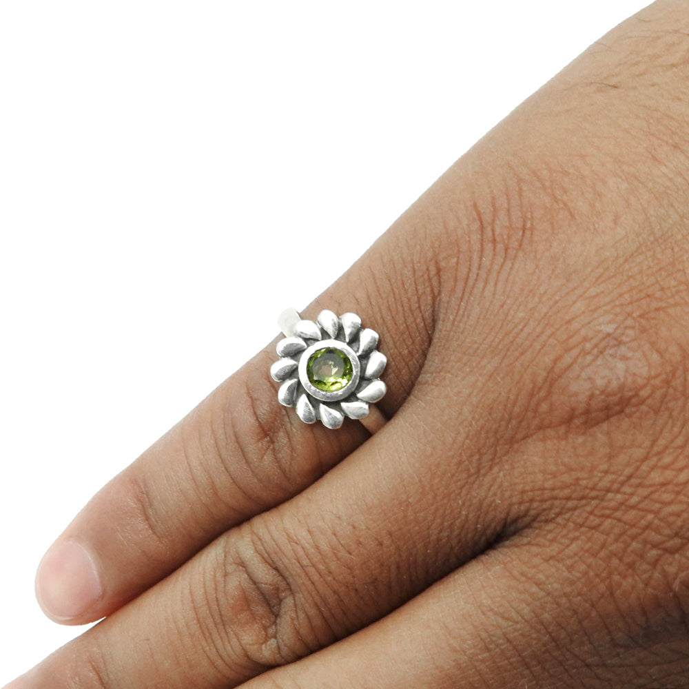 101 Natural Peridot Gemstone Cocktail Flower Green Ring 925 Silver H24