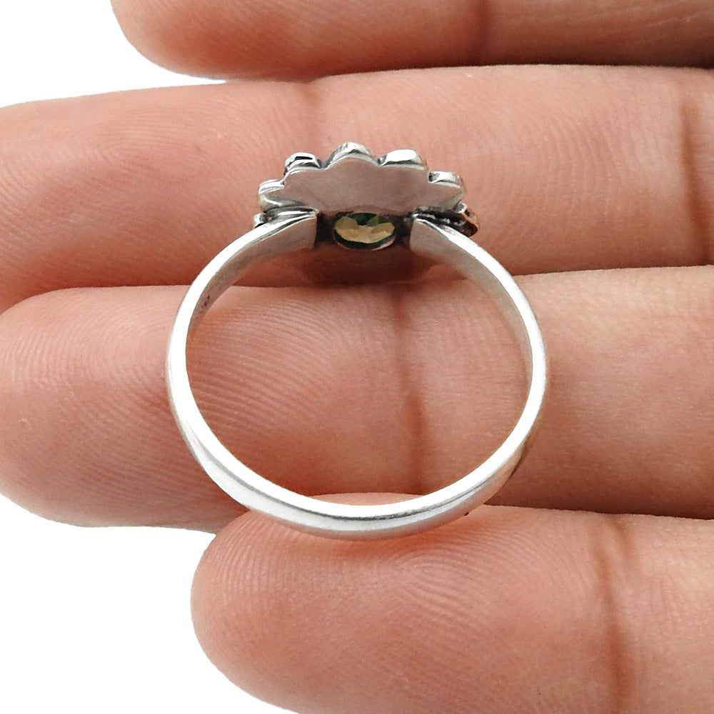 101 Natural Peridot Gemstone Cocktail Flower Green Ring 925 Silver H24