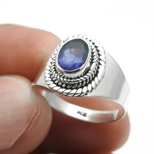 Oval Iolite Gemstone Friendship Day Band Promise New Ring Sterling Silver