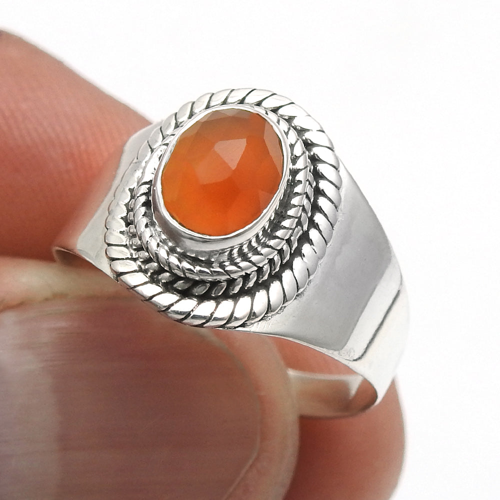 Sterling Silver Oval Natural Carnelian Bezel Cocktail Handcrafted Ring