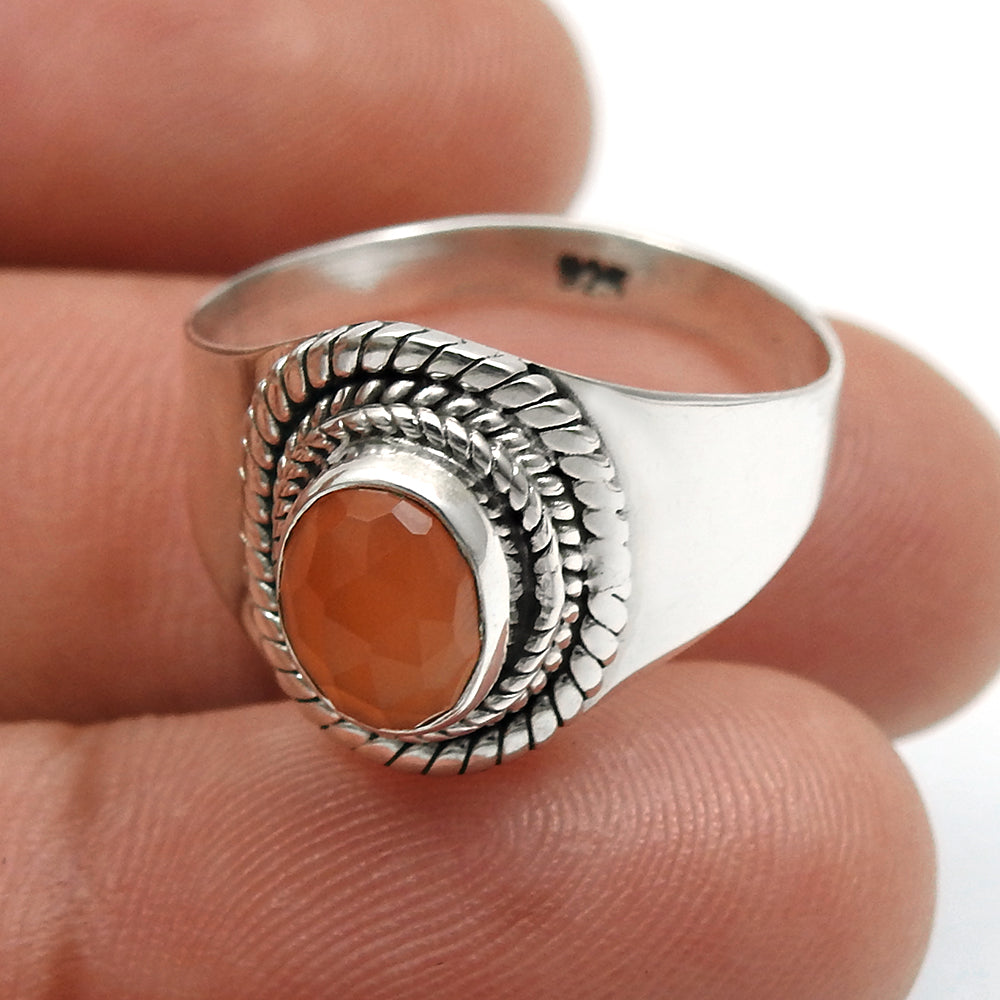 Sterling Silver Oval Natural Carnelian Bezel Cocktail Handcrafted Ring