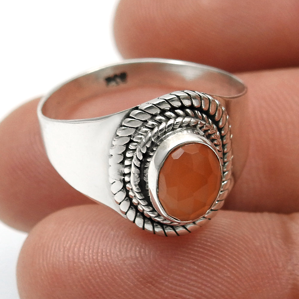 Sterling Silver Oval Natural Carnelian Bezel Cocktail Handcrafted Ring