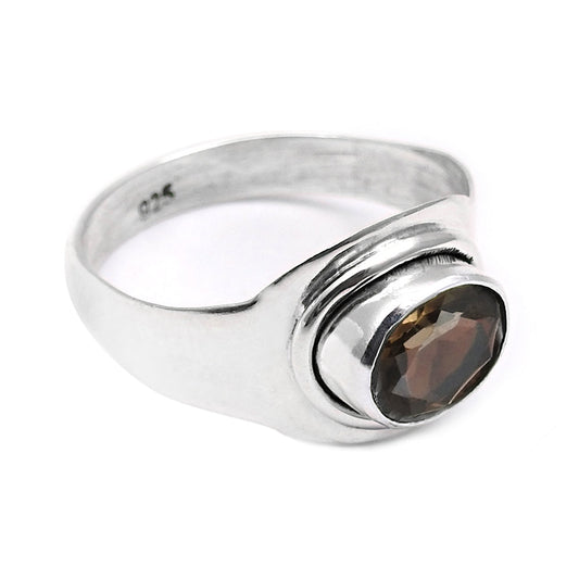 101 Oval smoky quartz gemstone elegant bezel band promise ring sterling silver us 6