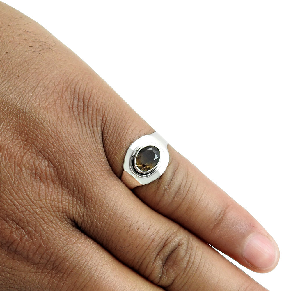 101 Oval smoky quartz gemstone elegant bezel band promise ring sterling silver us 6