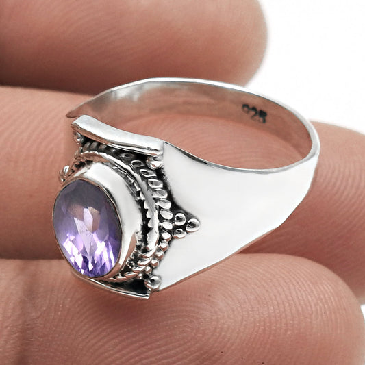 Natural Amethyst February Birth New Cocktail Sister Ring Sterling Silver