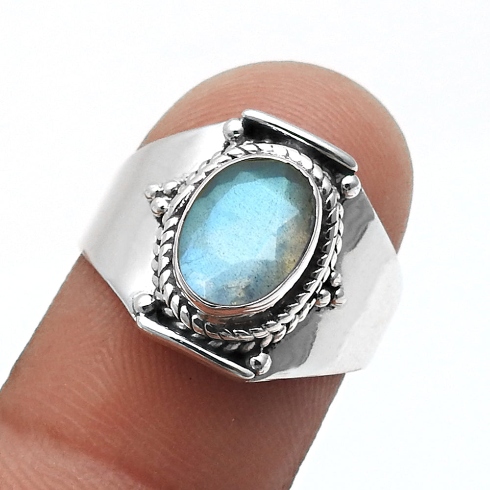 Natural Labradorite Bezel Cocktail Daughter Statement Ring Sterling Silver