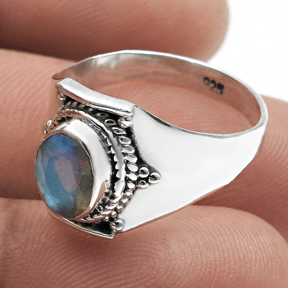 Natural Labradorite Bezel Cocktail Daughter Statement Ring Sterling Silver