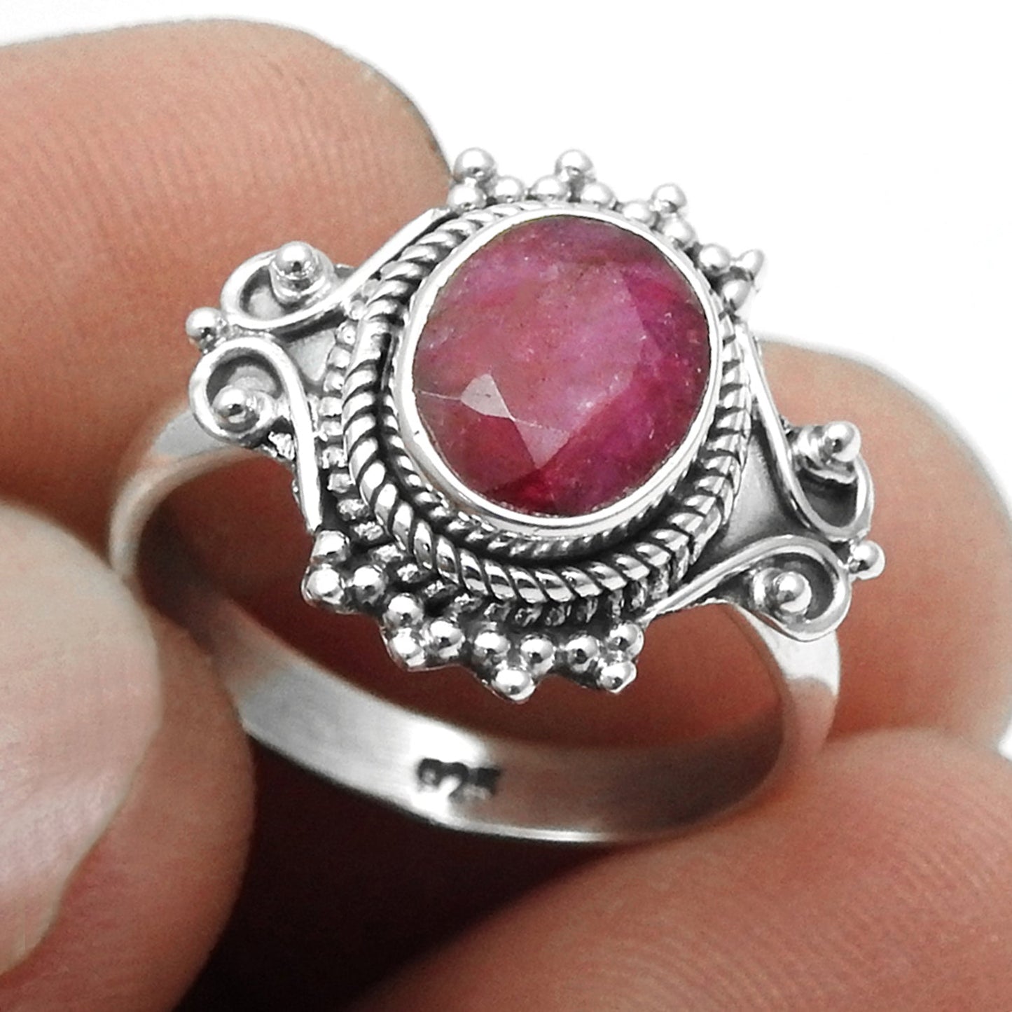 Root Chakra Oval Natural Ruby Sterling Silver Statement Bezel Mother Ring