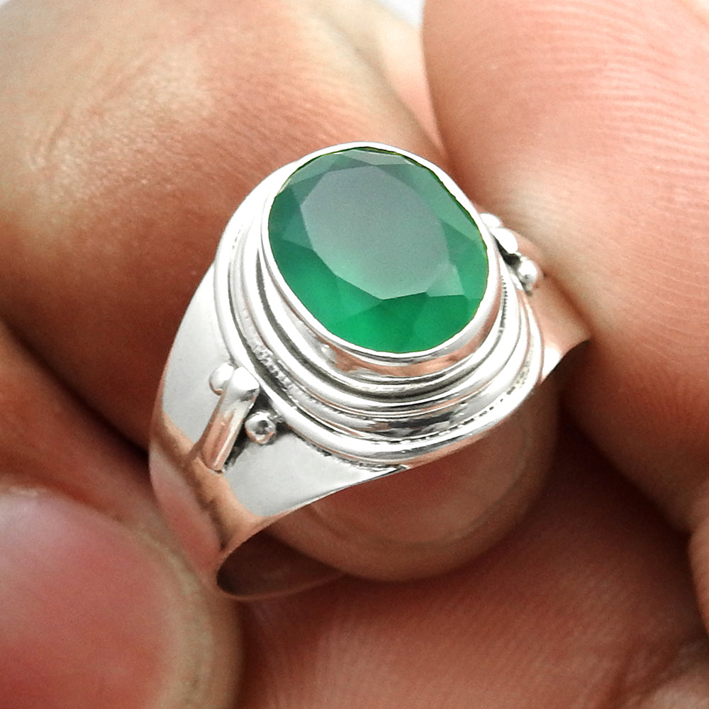 Green Onyx Gemstone Solid 925 Silver Statement Cocktail Ring Jewelry