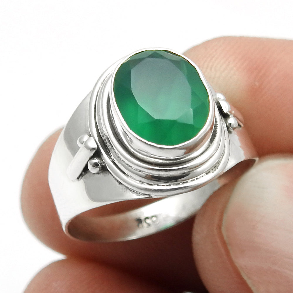 Green Onyx Gemstone Solid 925 Silver Statement Cocktail Ring Jewelry