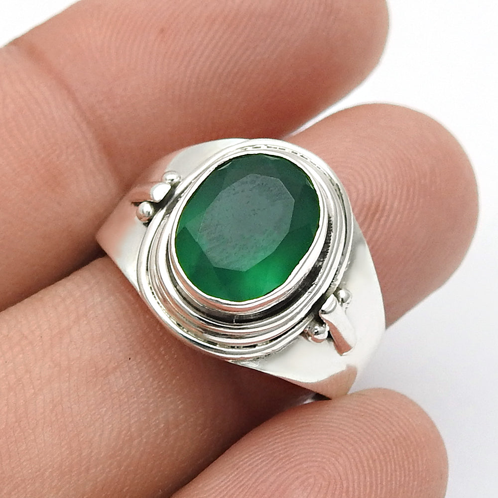 Green Onyx Gemstone Solid 925 Silver Statement Cocktail Ring Jewelry