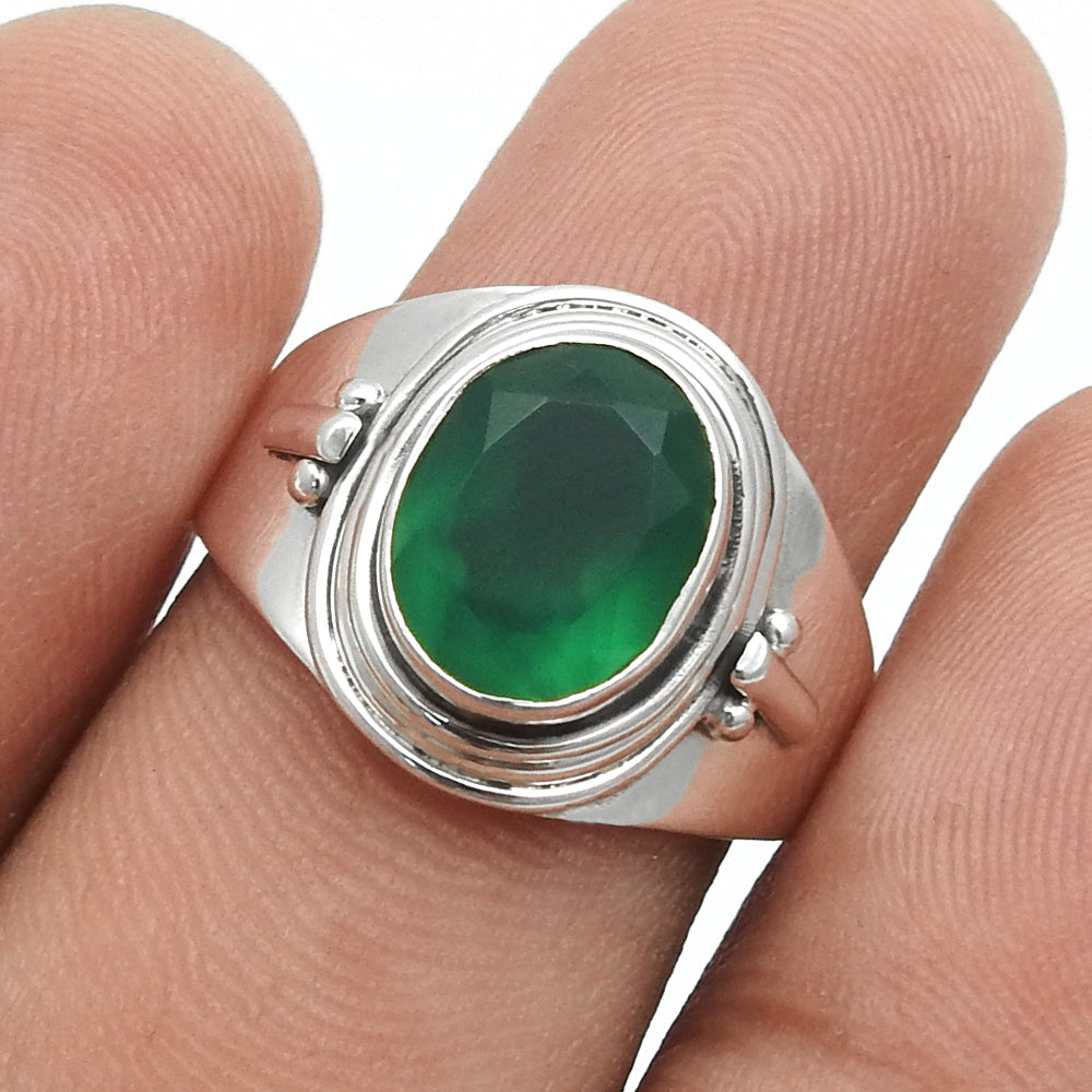 Green Onyx Gemstone Solid 925 Silver Statement Cocktail Ring Jewelry