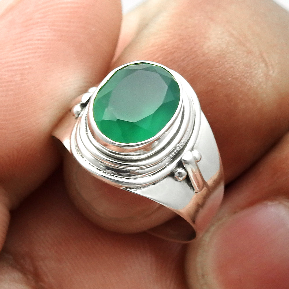 Green Onyx Gemstone Solid 925 Silver Statement Cocktail Ring Jewelry