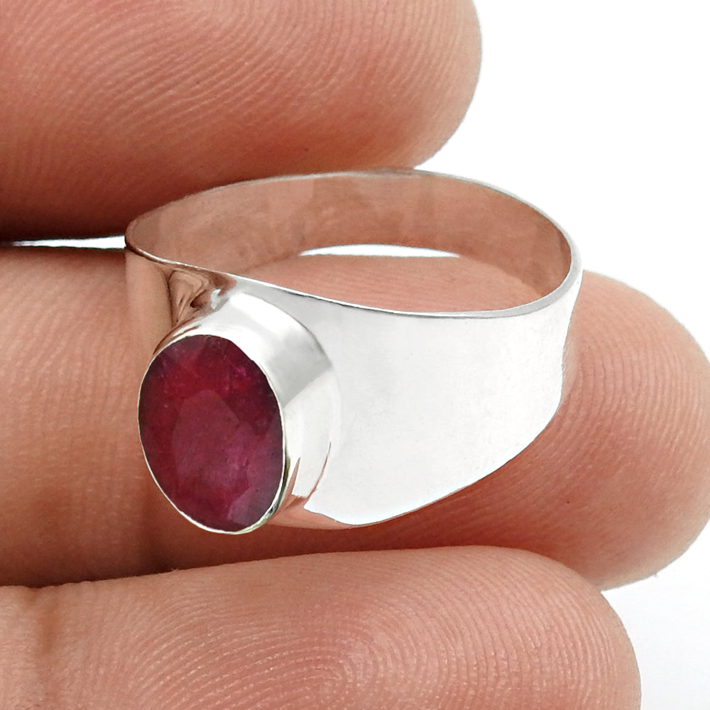 Root Chakra Natural Ruby 925 Sterling Silver Statement Band Ring Jewelry