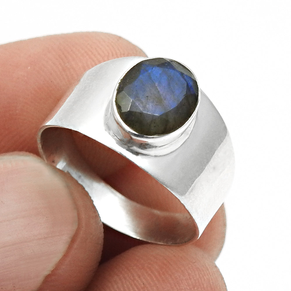 Labradorite Stone Solid Sterling Silver Bezel Engagement Band Ring Jewelry