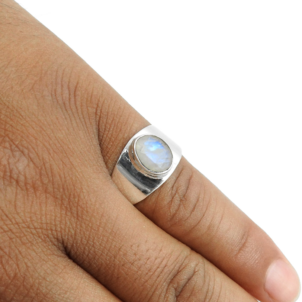 101 Natural rainbow moonstone 925 silver promise engagement band ring jewelry
