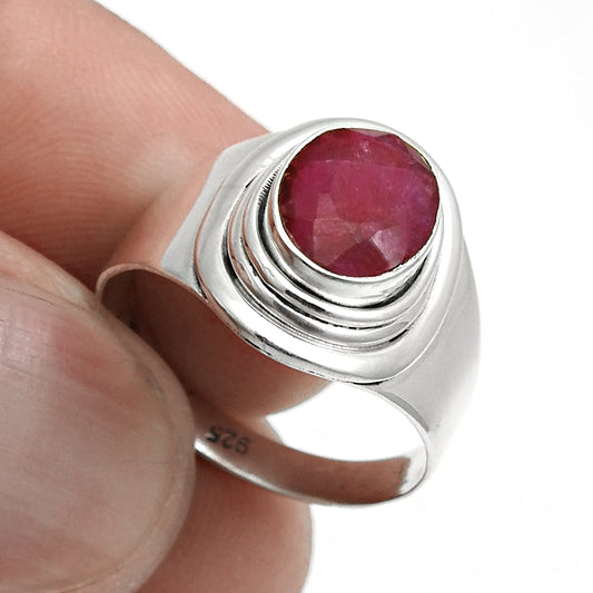 Natural Ruby Band Birthday Daughter Gift Ring Jewelry 925 Solid Silver