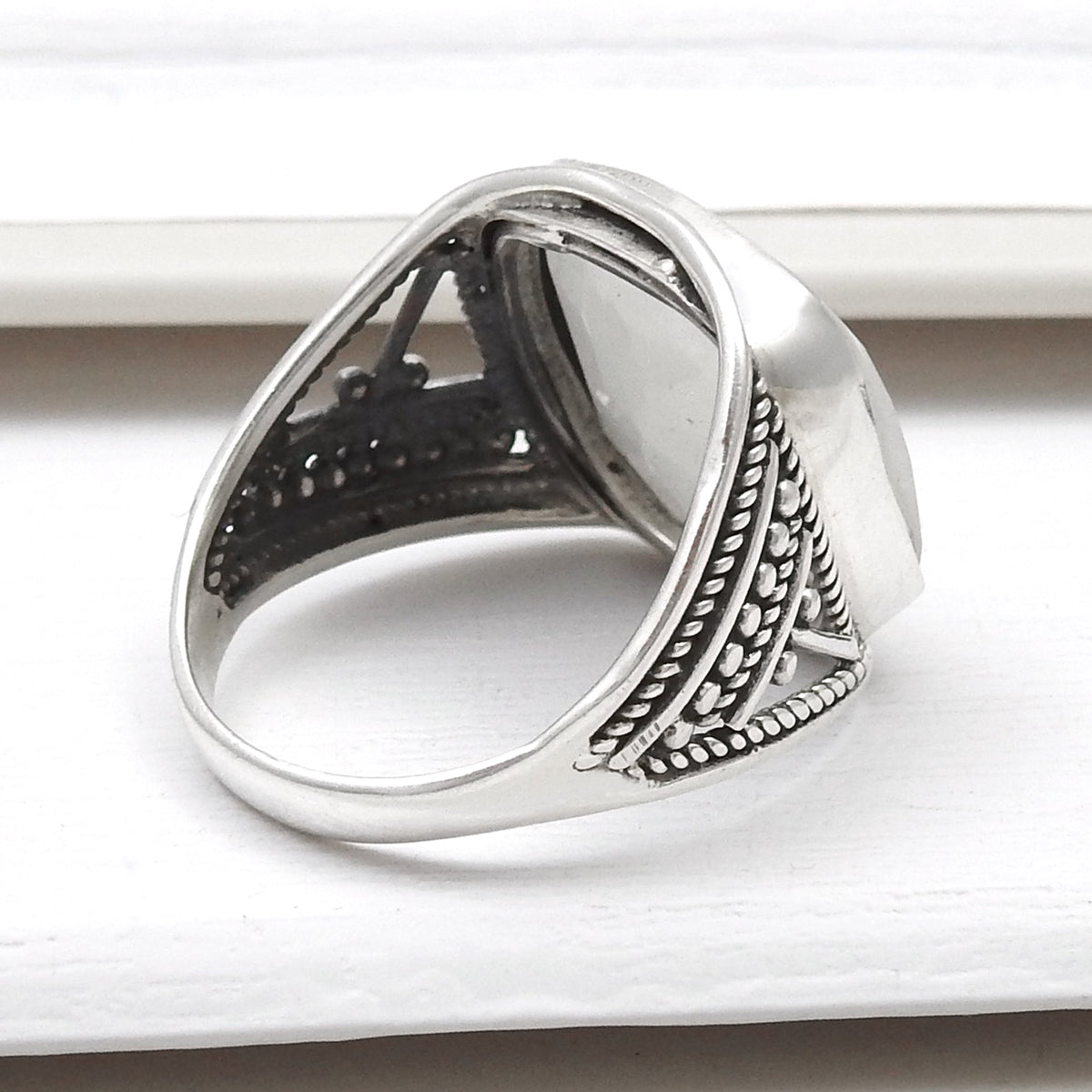 101 Men Ring Square Shape Natural Rainbow Moonstone 925 Sterling Silver Statement Ring Size 8