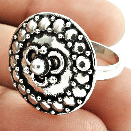 925 Sterling Silver Handcrafted Jewelry Cocktail Ring Size 8 I17