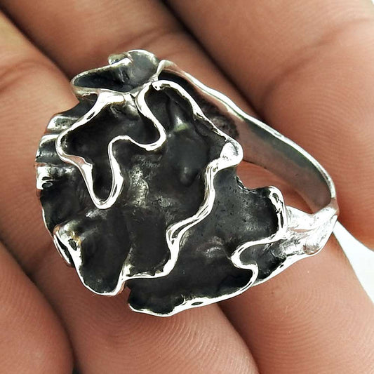 Artisan 925 Solid Sterling Silver Jewelry Cocktail Oxidized Ring Size 8 C1