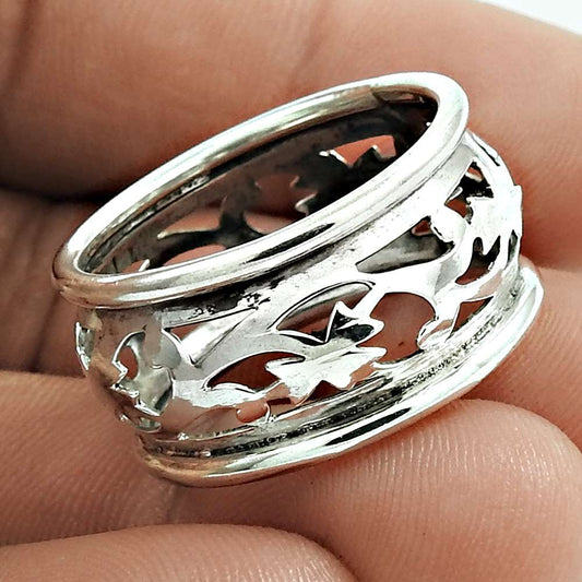 Indian Jewelry 925 Solid Sterling Silver Band Artisan Ring Size 9.5 O17