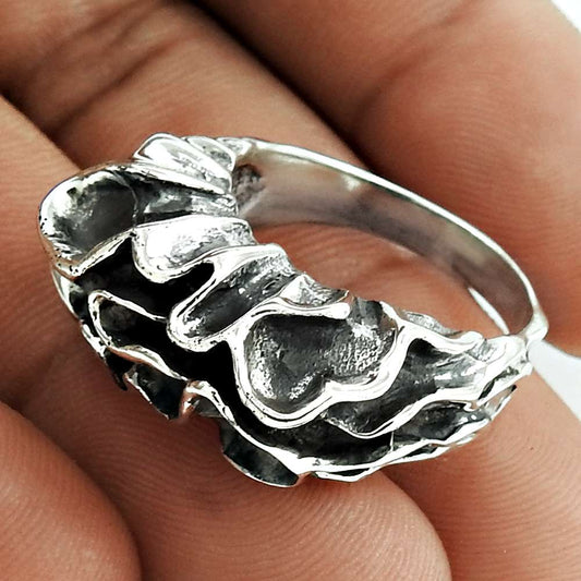 925 Sterling Silver Handcrafted Jewelry Cocktail Oxidized Ring Size 8 J5